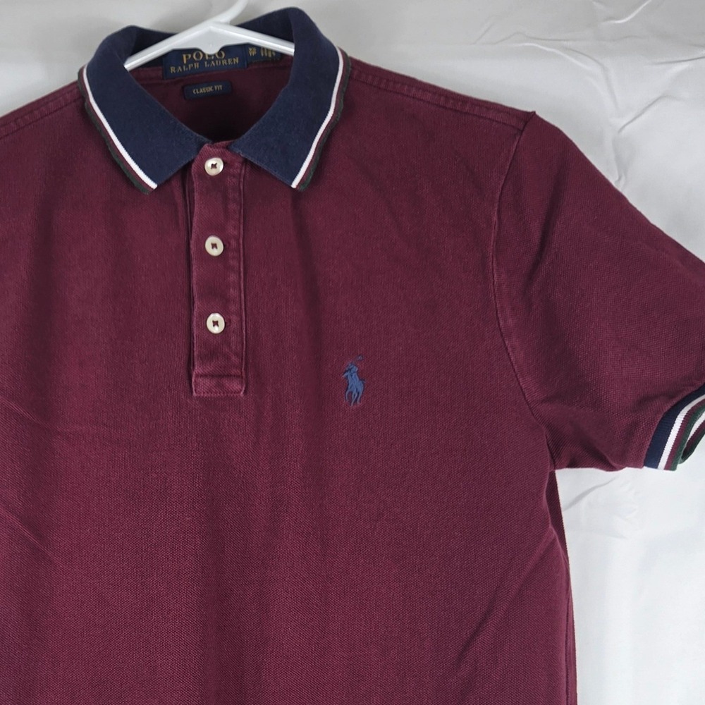 Polo Ralph Lauren Mens XS Classic Fit Pique Polo Shirt Burgundy Tipped Collar